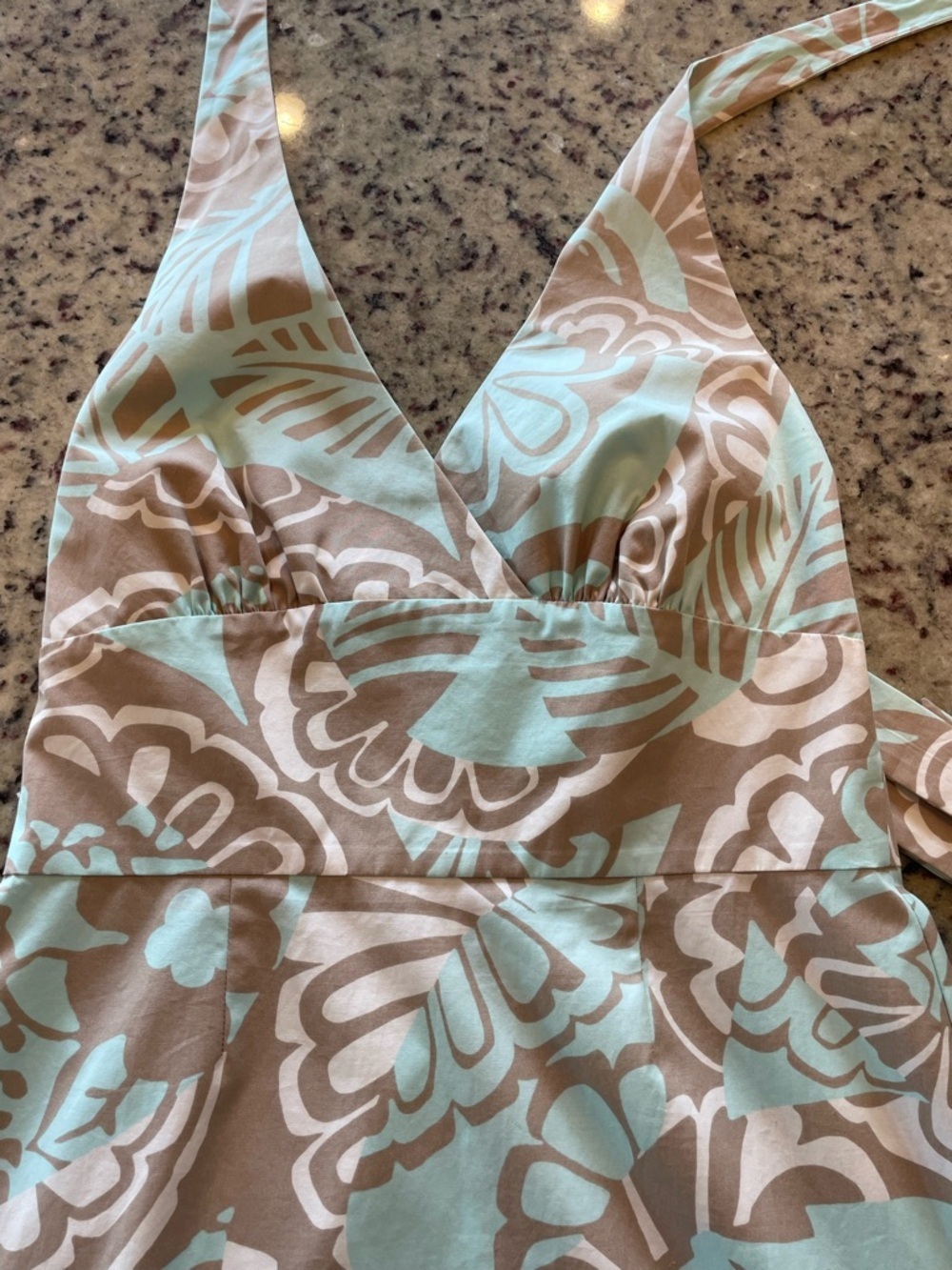 Pristine Y2K Tommy Bahama 100% cotton Mint and Beige Floral Halter Sundress 8 - Picture 7 of 7